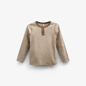 Long Sleeve Cotton Rib T-shirt - Kids - Coffee Stripe | 100564 Manson