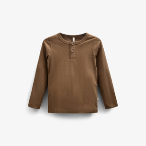 Long Sleeve Cotton Rib T-shirt - Kids - Coffee | 100568 Manson