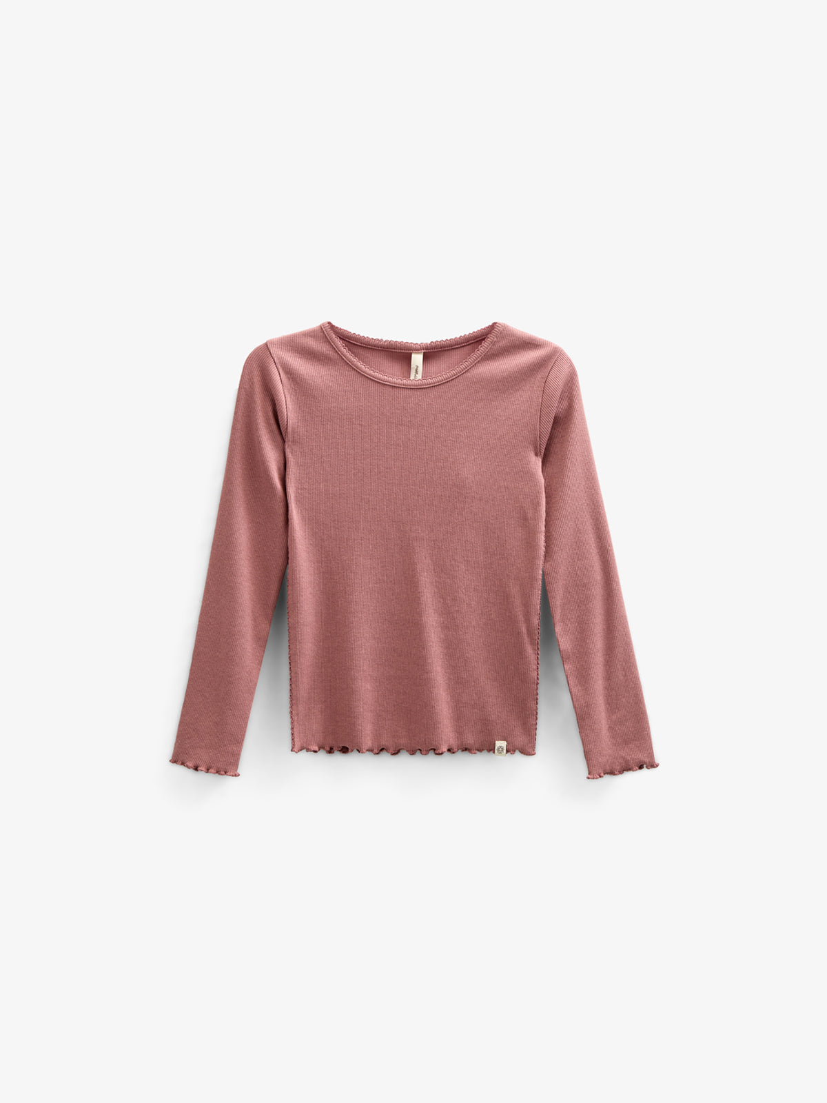 Long Sleeve Modal Rib T-Shirt with Picot edge - Kids - Old Rose | 100578 Mia