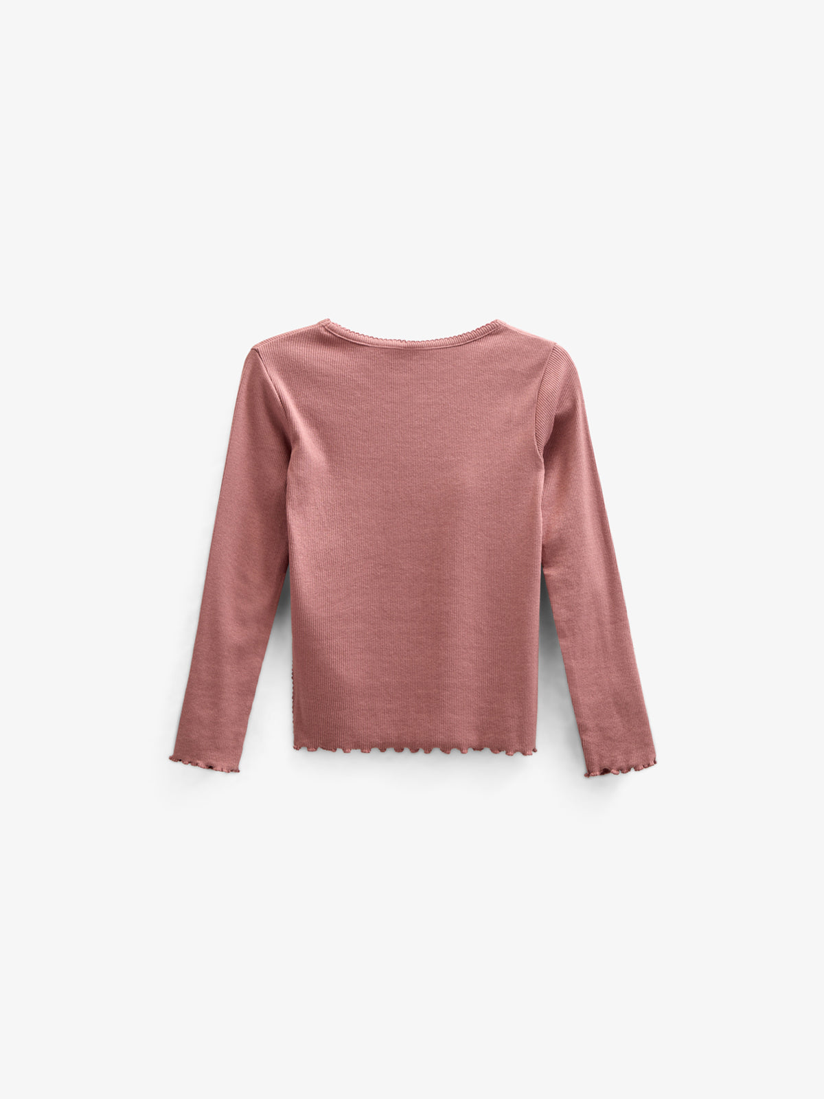 Long Sleeve Modal Rib T-Shirt with Picot edge - Kids - Old Rose | 100578 Mia