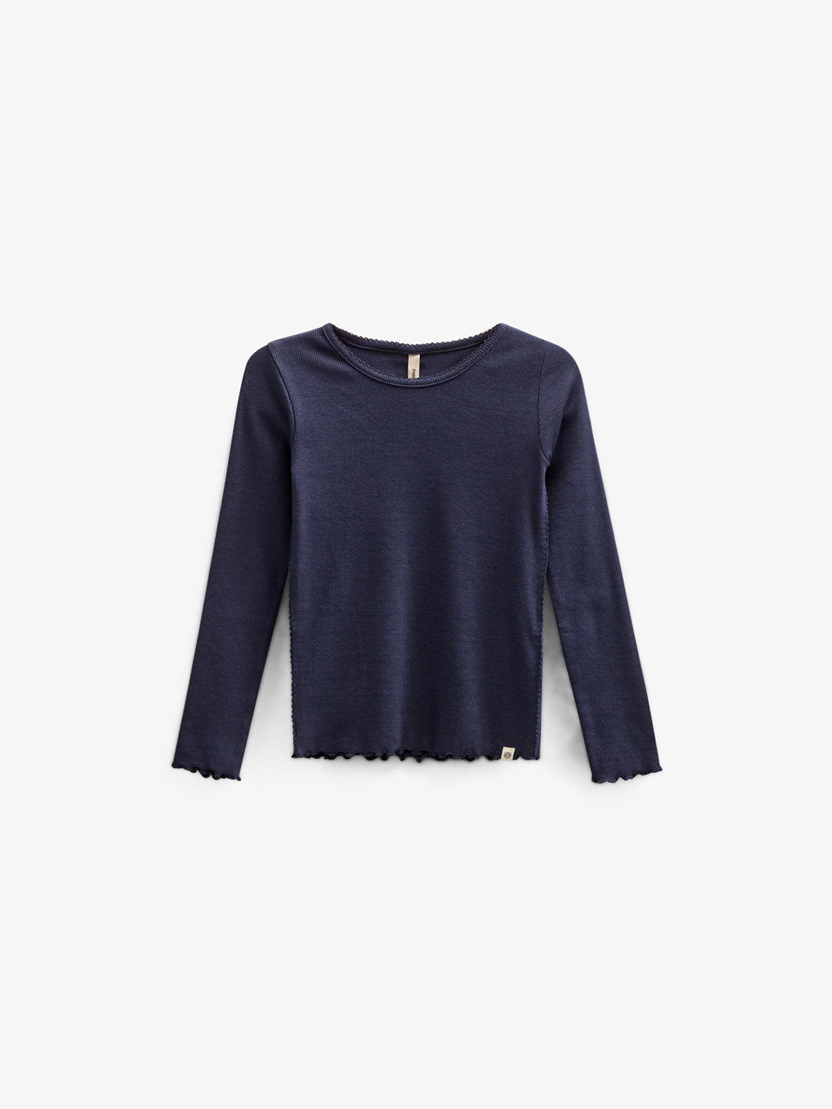 Long Sleeve Modal Rib T-Shirt with Picot edge - Kids - Navy | 100580 Mia