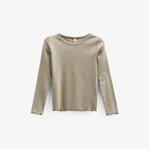 Long Sleeve Modal Rib T-Shirt with Picot edge - Kids - Dusty Green | 100582 Mia