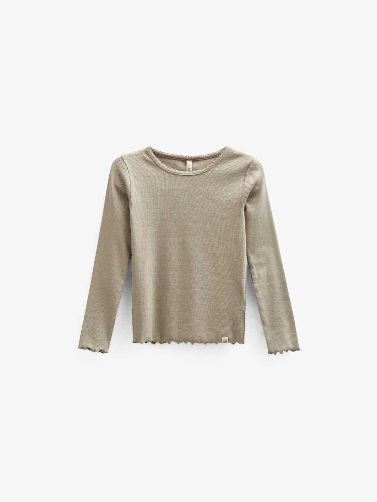 Long Sleeve Modal Rib T-Shirt with Picot edge - Kids - Dusty Green | 100582 Mia