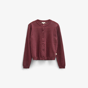 Cotton Pointelle Cardigan - Kids - Burgundy | 100685 Esme