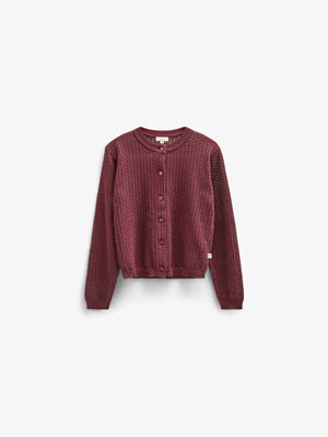 Cotton Pointelle Cardigan - Kids - Burgundy | 100685 Esme