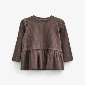 Soft Rib Peplum Blouse - Kids - Chocolate Melange | 100699 Alana