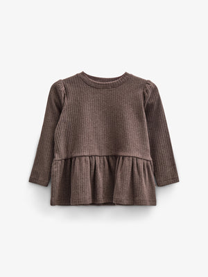 Soft Rib Peplum Blouse - Kids - Chocolate Melange | 100699 Alana