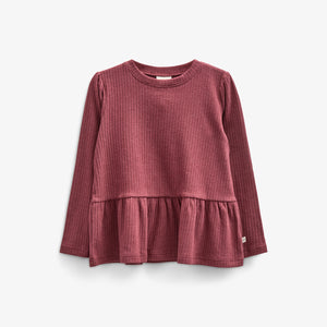 Soft Rib Peplum Blouse - Kids - Burgundy Melange | 100700 Alana