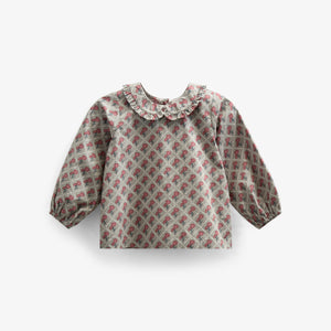 Printed Cotton Poplin Blouse with Collar - Kids - Green w. Vintage Red | 100725 Amine