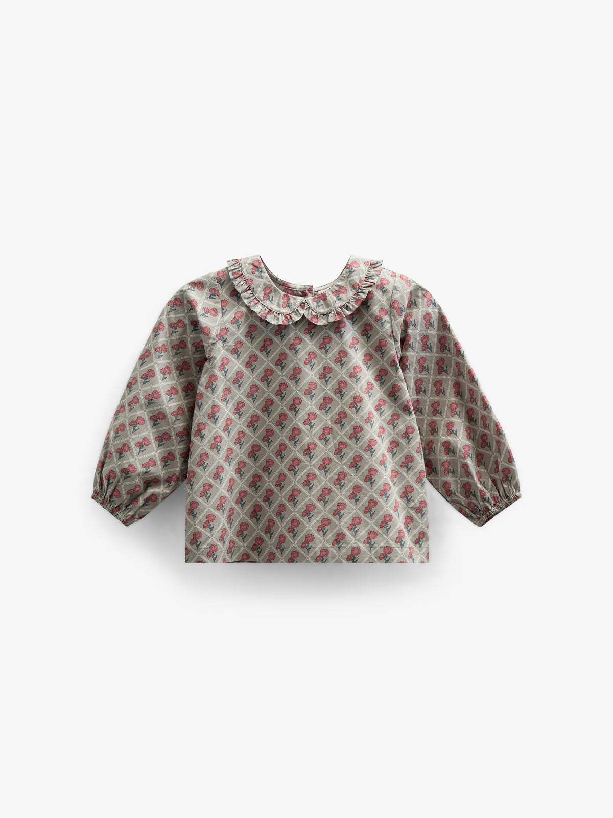 Printed Cotton Poplin Blouse with Collar - Kids - Green w. Vintage Red | 100725 Amine