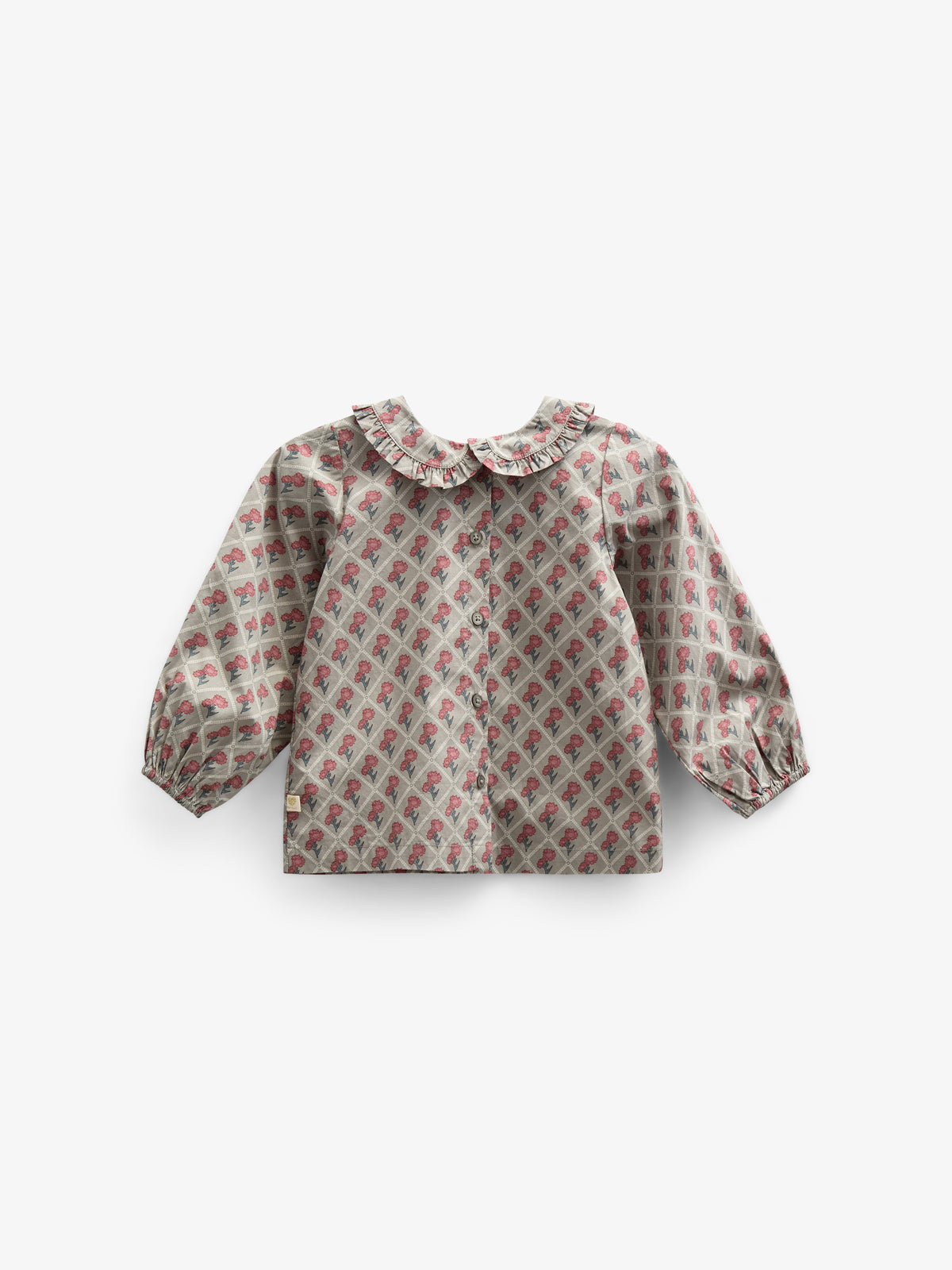 Printed Cotton Poplin Blouse with Collar - Kids - Green w. Vintage Red | 100725 Amine