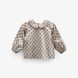 Printed Cotton Poplin Blouse with Collar - Kids - Caffe Latte w. Blue | 100726 Amine