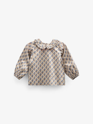 Printed Cotton Poplin Blouse with Collar - Kids - Caffe Latte w. Blue | 100726 Amine