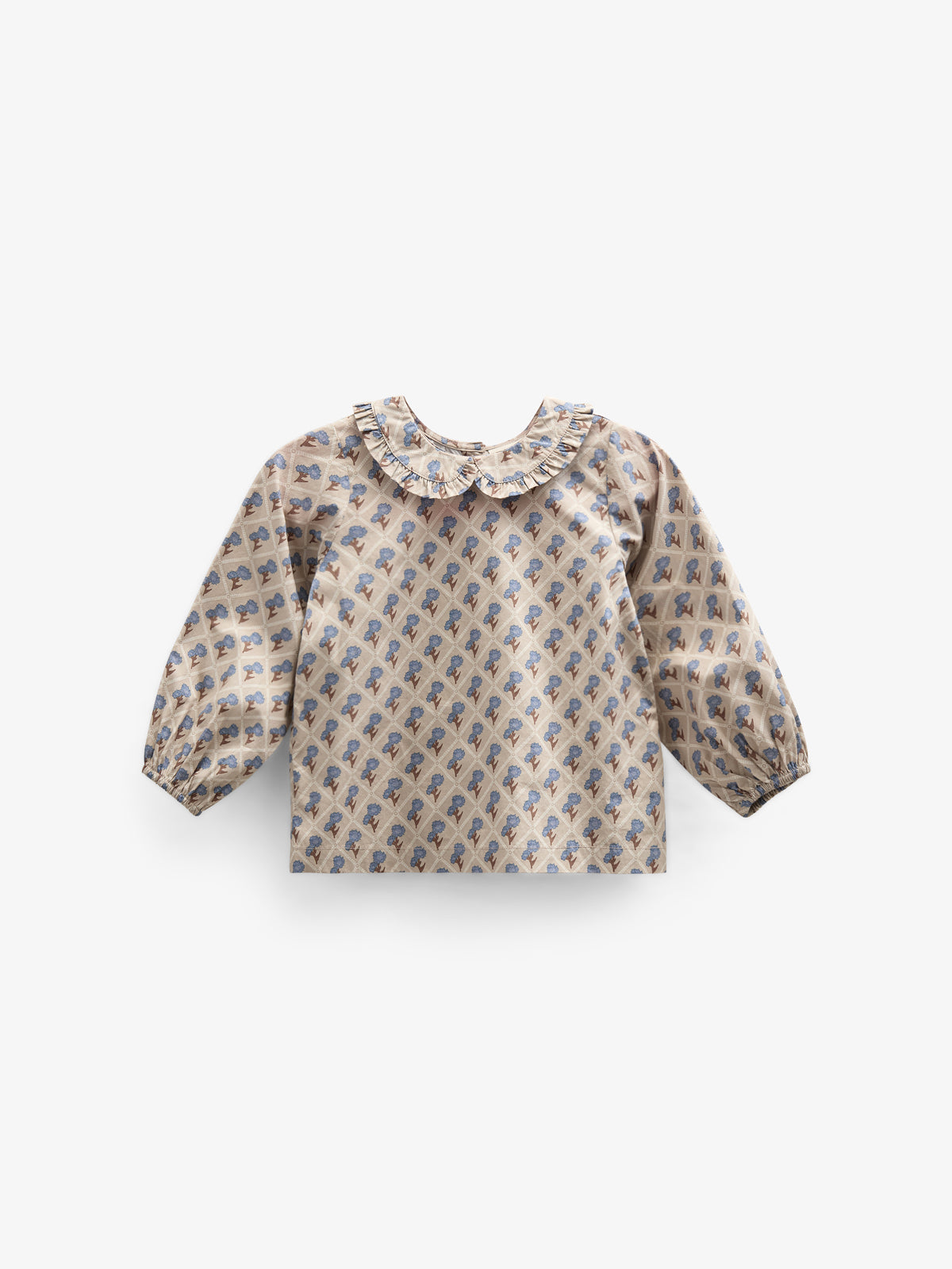Printed Cotton Poplin Blouse with Collar - Kids - Caffe Latte w. Blue | 100726 Amine