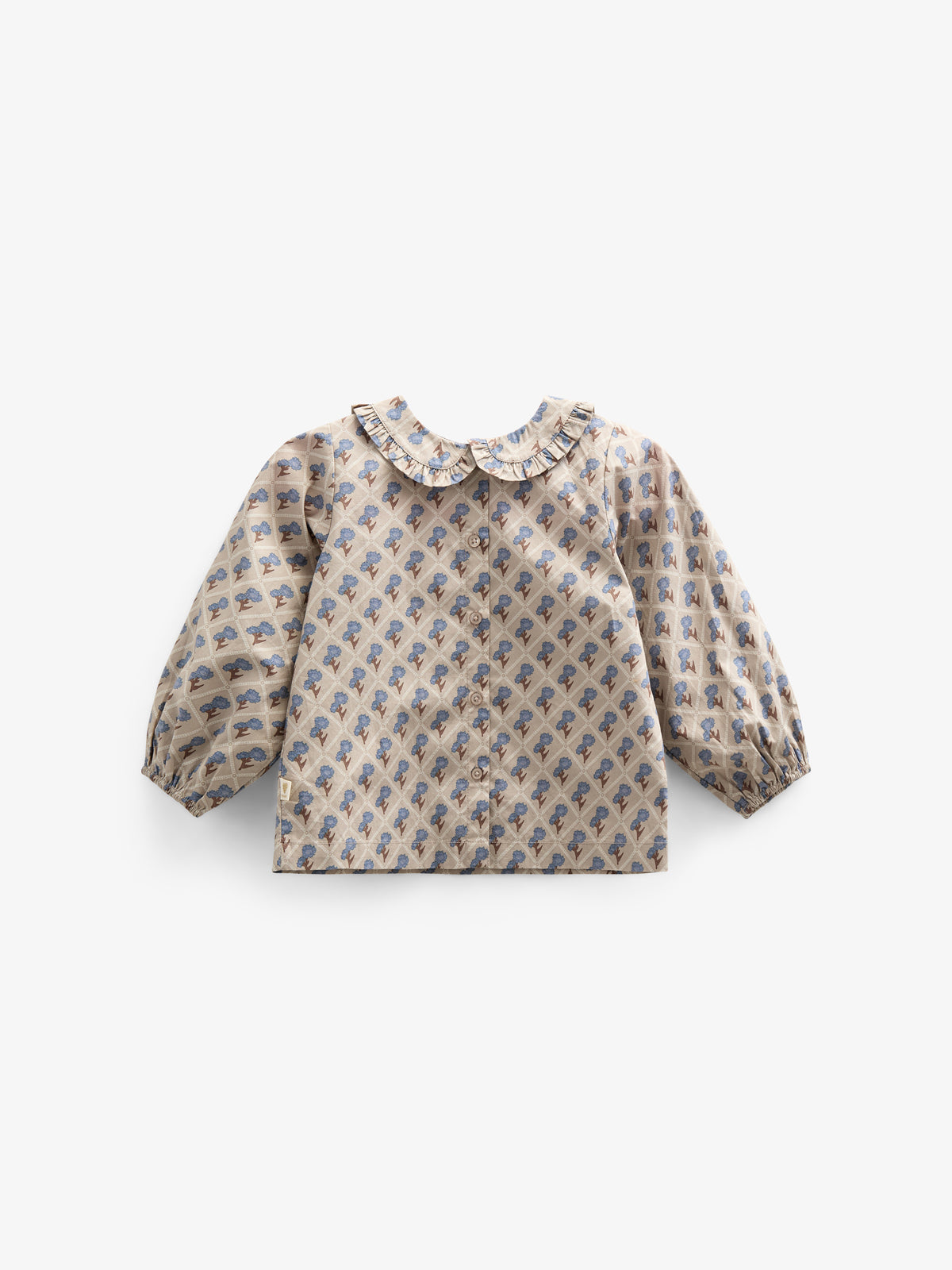 Printed Cotton Poplin Blouse with Collar - Kids - Caffe Latte w. Blue | 100726 Amine