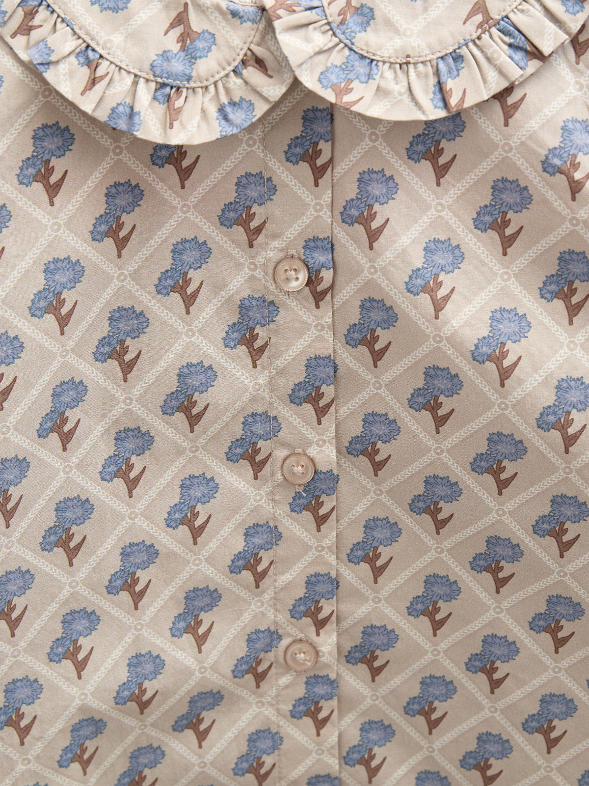 Printed Cotton Poplin Blouse with Collar - Kids - Caffe Latte w. Blue | 100726 Amine