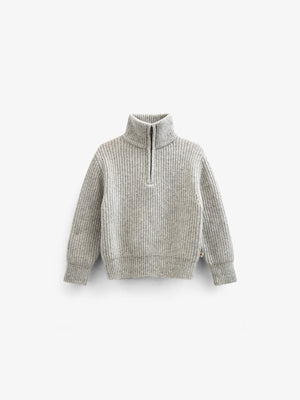 Half Zip Woolmix Sweater - Kids - Grey Melange | 100752 Adam