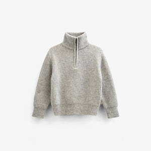 Half Zip Woolmix Sweater - Tween - Grey Melange | 100753 Adam