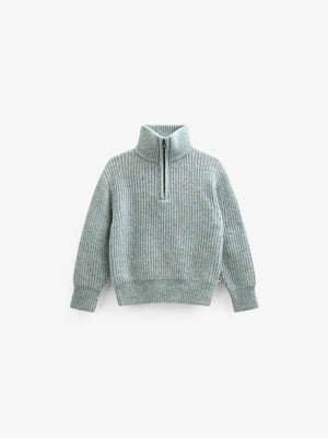 Half Zip Woolmix Sweater - Kids - Green Melange | 100754 Adam
