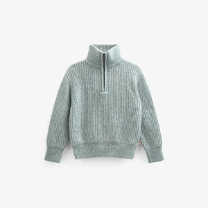 Half Zip Woolmix Sweater - Tween - Green Melange | 100755 Adam