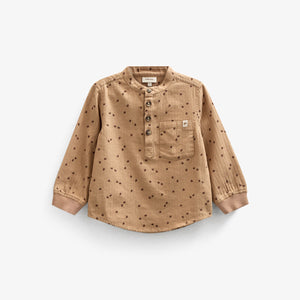Herringbone Woven Cotton Shirt w/ Print - Kids - Light Brown | 100760 Edward