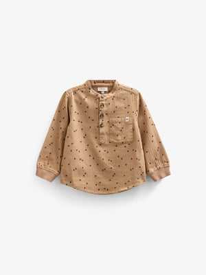 Herringbone Woven Cotton Shirt w/ Print - Kids - Light Brown | 100760 Edward