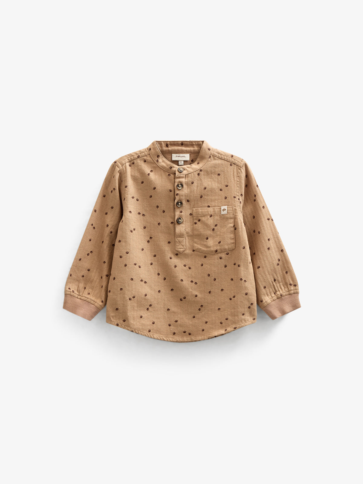 Herringbone Woven Cotton Shirt w/ Print - Kids - Light Brown | 100760 Edward