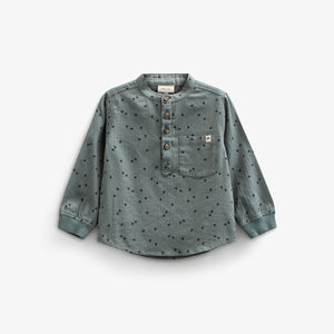 Herringbone Woven Cotton Shirt w/ Print - Kids - Dark Dusty Green | 100761 Edward