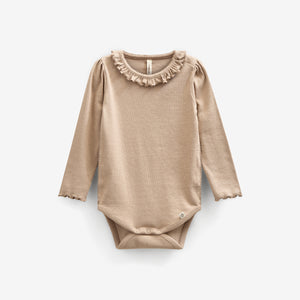 Long Sleeve Modal Rib Bodysuit with Picot edge - Kids - Caffe Latte | 100784 Mia
