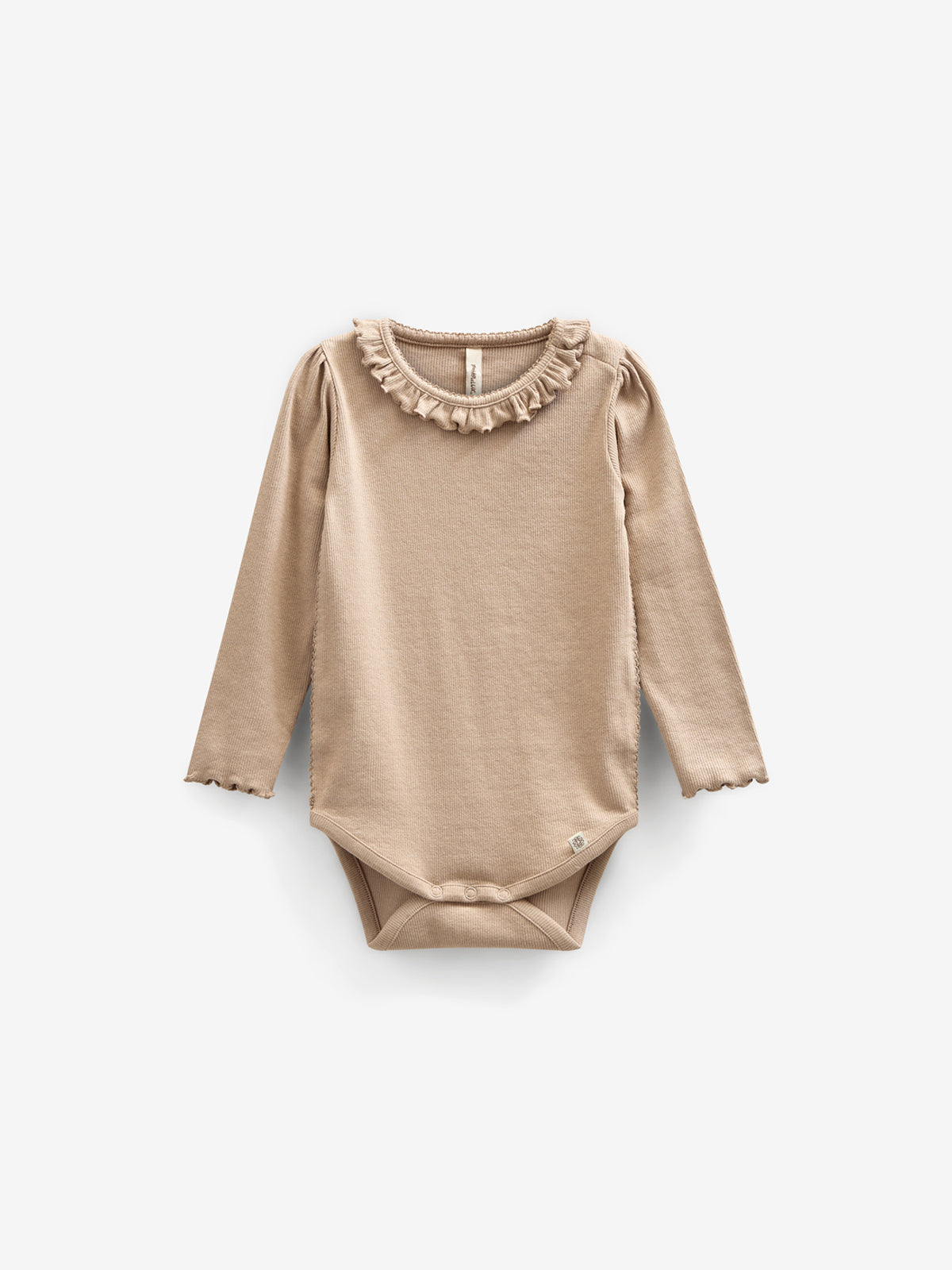 Long Sleeve Modal Rib Bodysuit with Picot edge - Kids - Caffe Latte | 100784 Mia