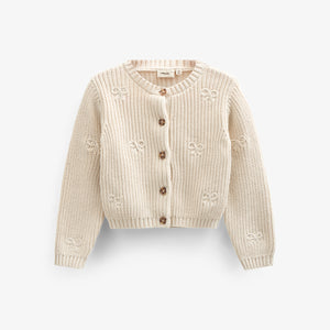 Cotton Knit Cardigan with Bows - Kids - Nature | 100790 Freya