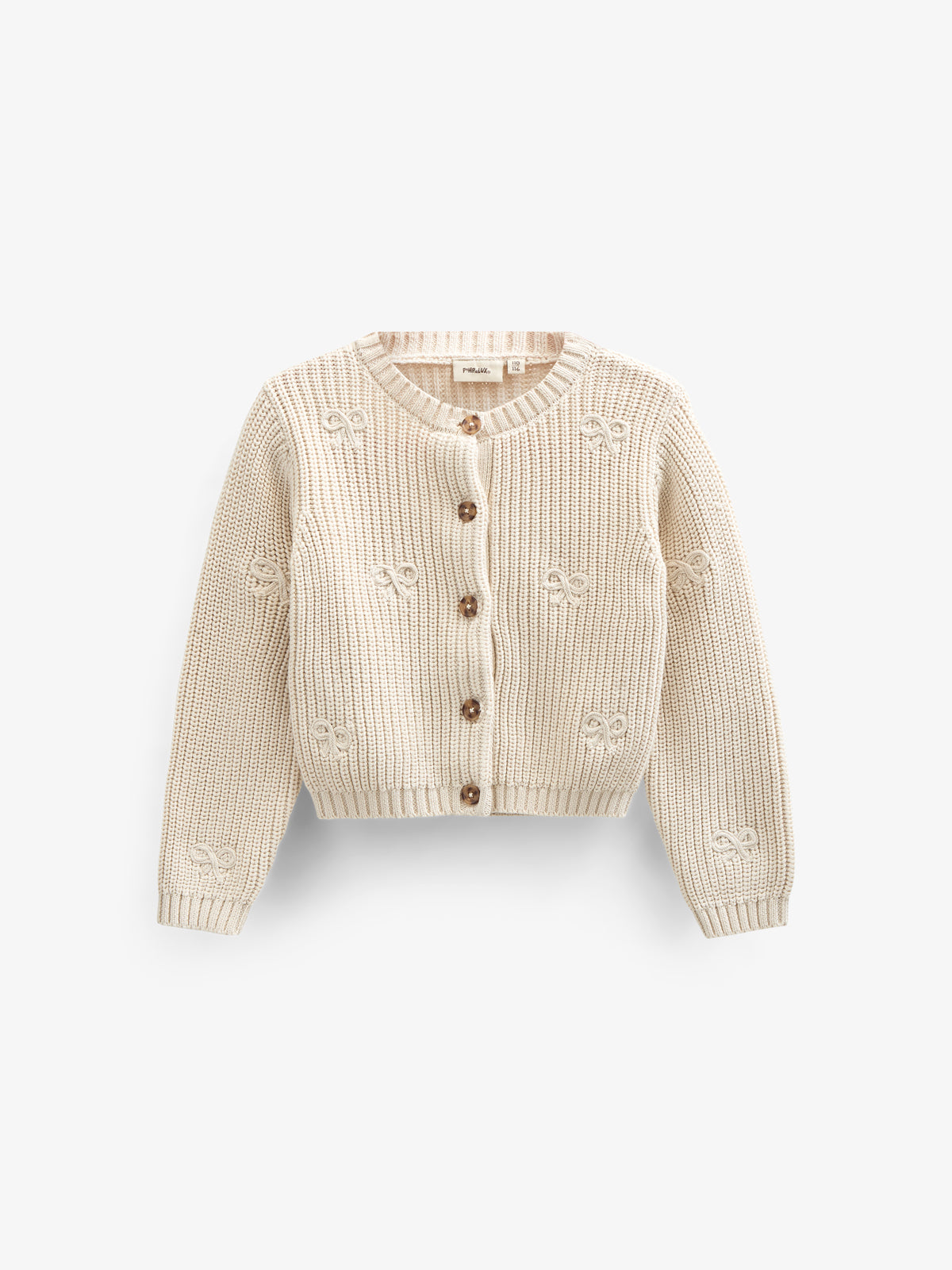 Cotton Knit Cardigan with Bows - Kids - Nature | 100790 Freya