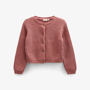 Cotton Knit Cardigan with Bows - Kids - Old Rose | 100792 Freya