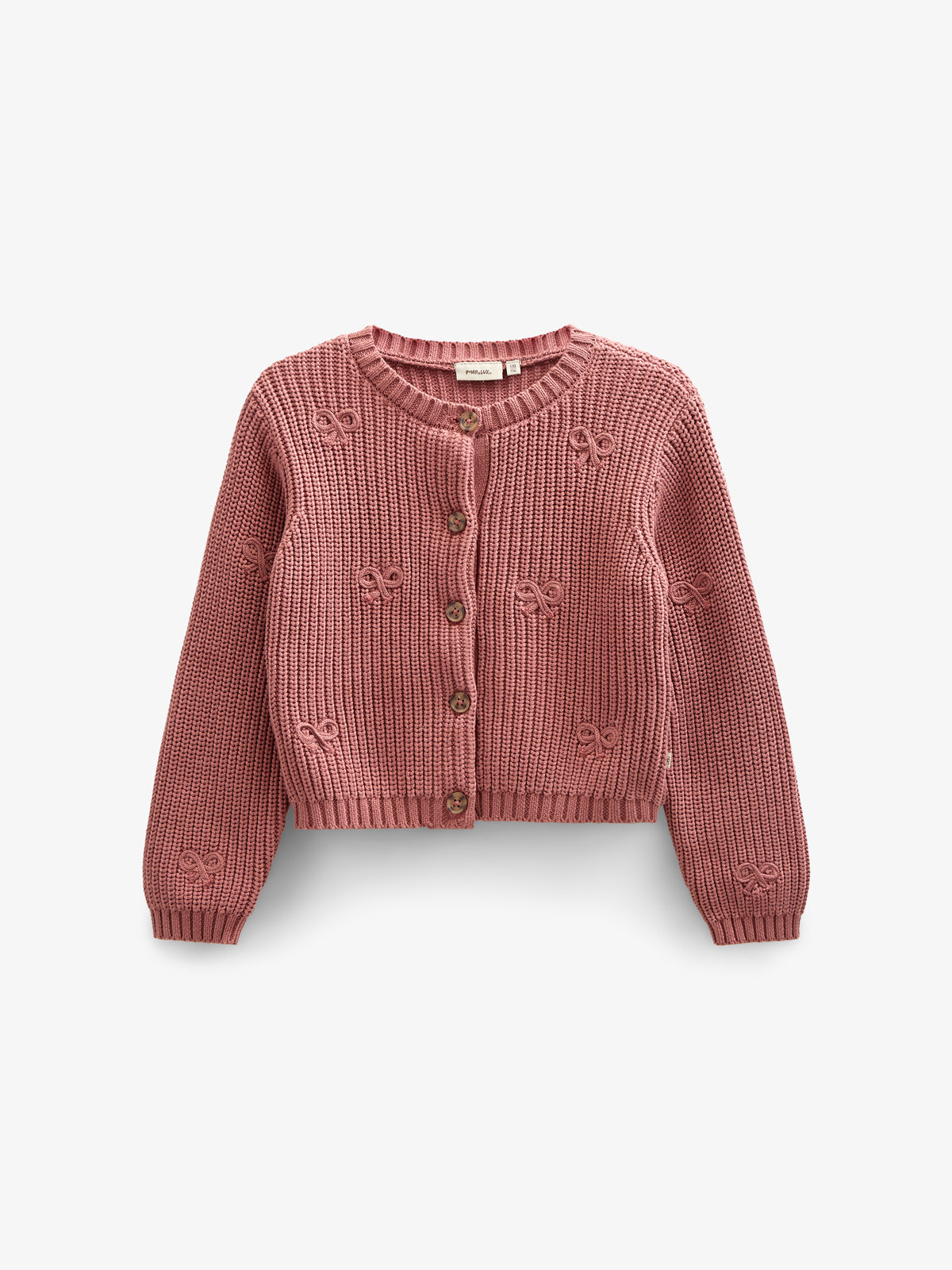 Cotton Knit Cardigan with Bows - Kids - Old Rose | 100792 Freya
