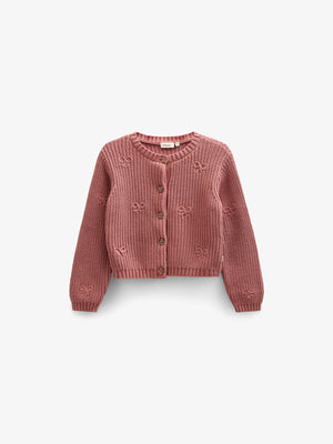 Cotton Knit Cardigan with Bows - Tween - Old Rose | 100793 Freya
