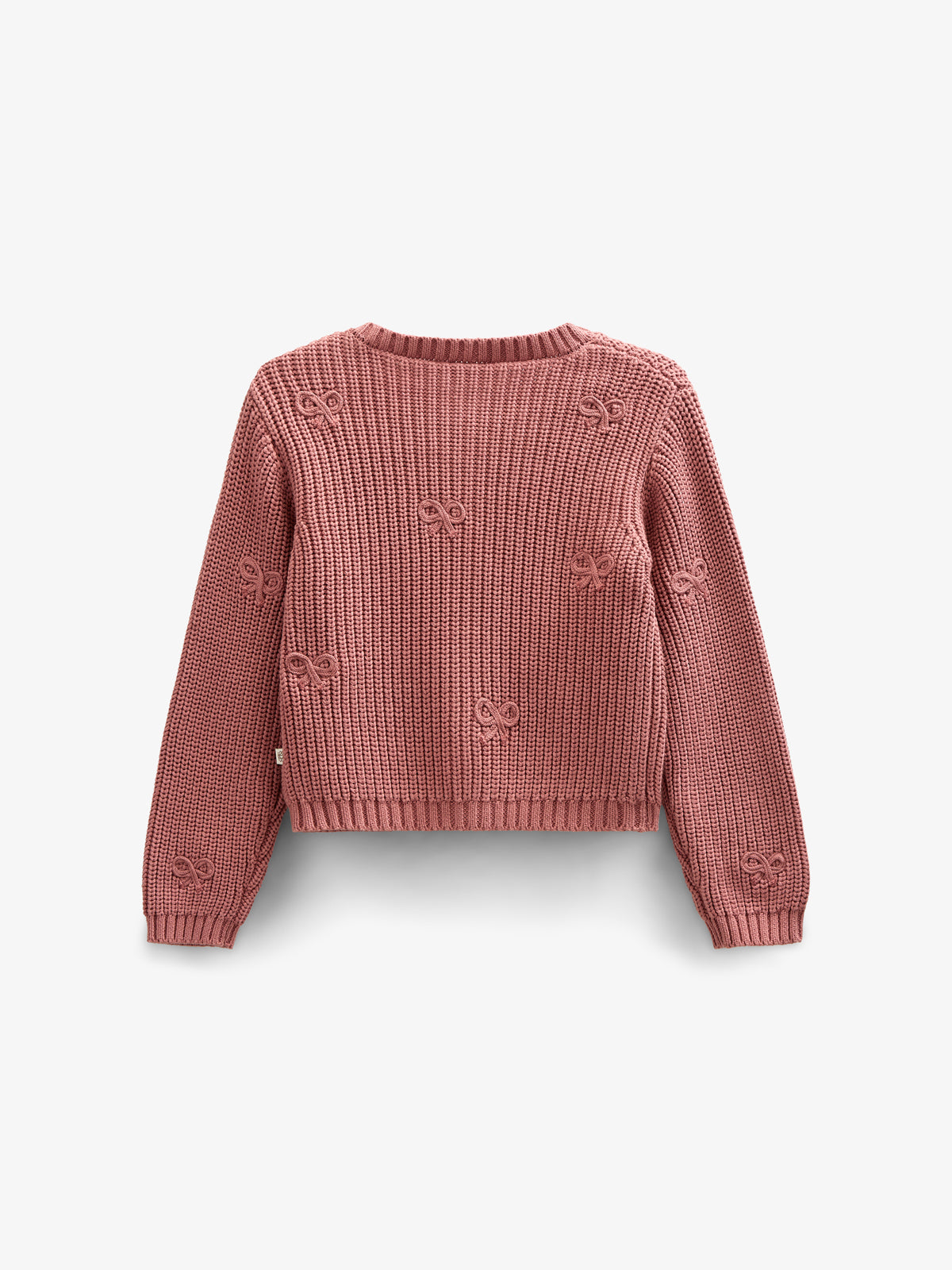 Cotton Knit Cardigan with Bows - Kids - Old Rose | 100792 Freya