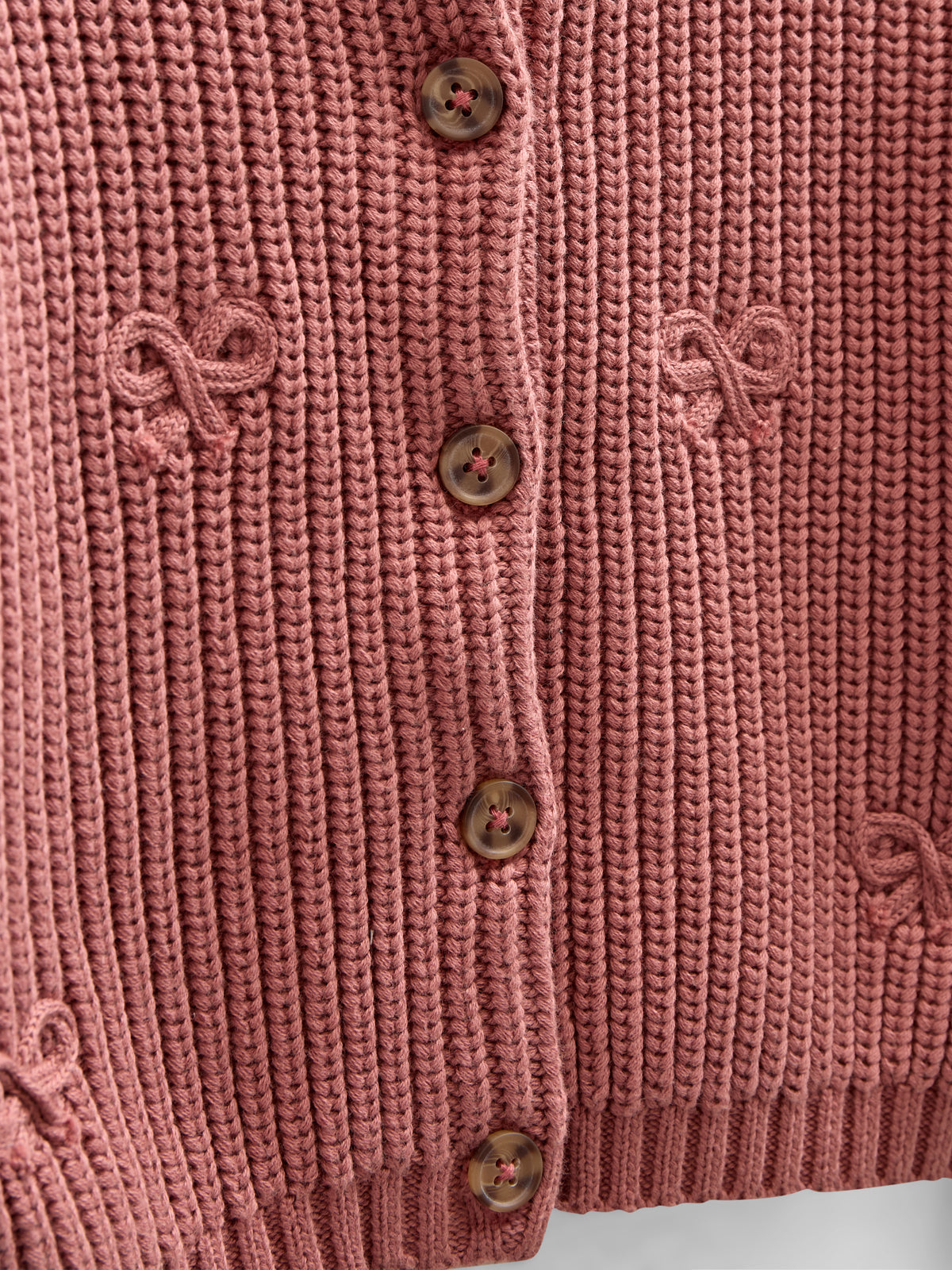 Cotton Knit Cardigan with Bows - Kids - Old Rose | 100792 Freya