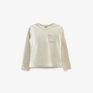 Long Sleeve T-shirt with Chest pocket - Kids - Off White | 100872 Sienna