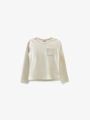 Long Sleeve T-shirt with Chest pocket - Kids - Off White | 100872 Sienna