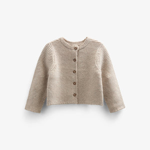 Wool Knit Cardigan - Kids - Caffe Latte Melange | 100874 Maya