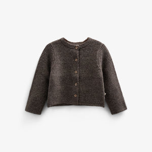 Wool Knit Cardigan - Kids - Chocolate Melange | 100876 Maya