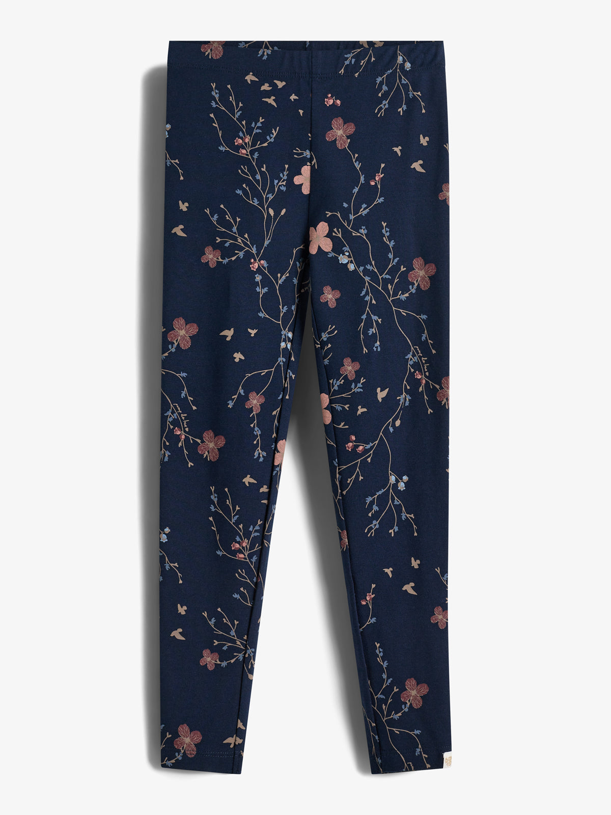 Jersey Leggings w. Floral Print - Kids - Blue/Rose