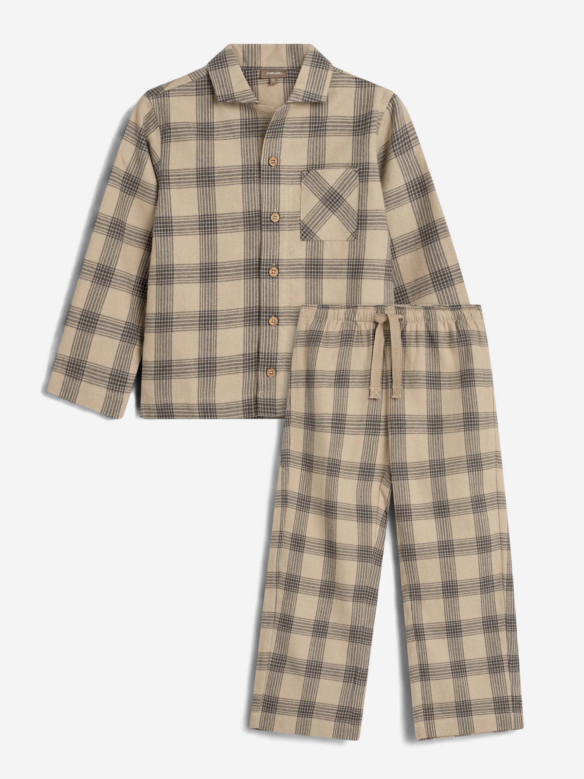 Cotton Flannel Pajamas - Kids - Grey/Beige