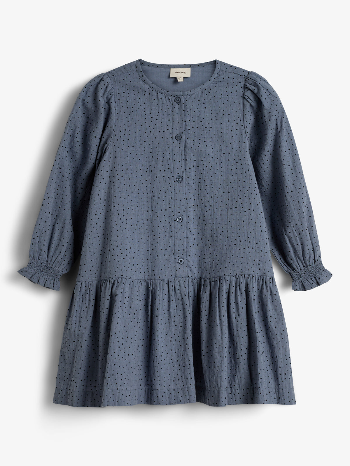 Cotton Dress w. Micro Dots - Kids - Dusty Blue