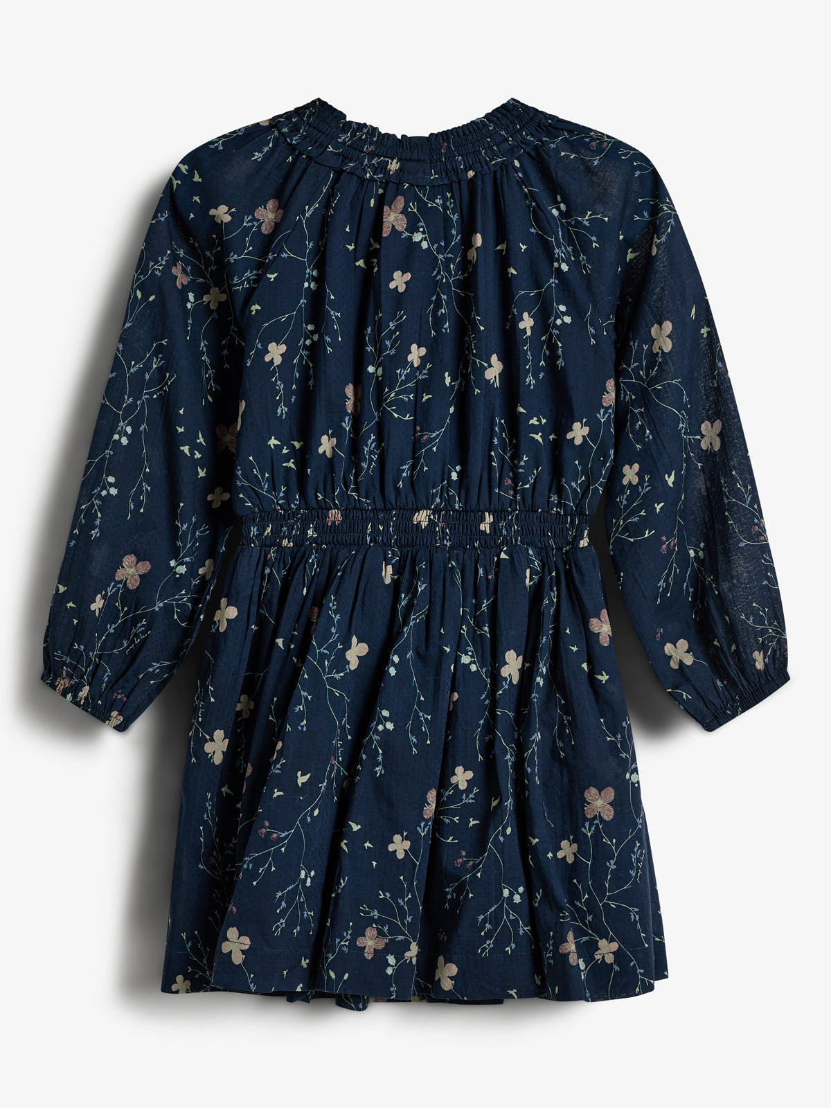 Smock Waist Dress w. Floral Print - Kids - Blue/Rose