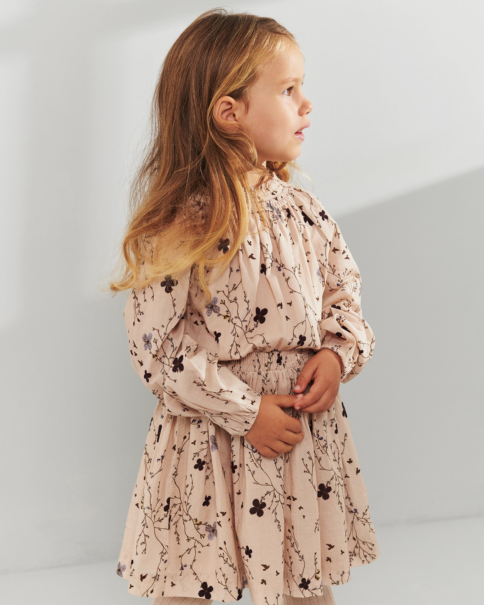 Smock Waist Dress w. Floral Print - Kids - Moonlight/Purple