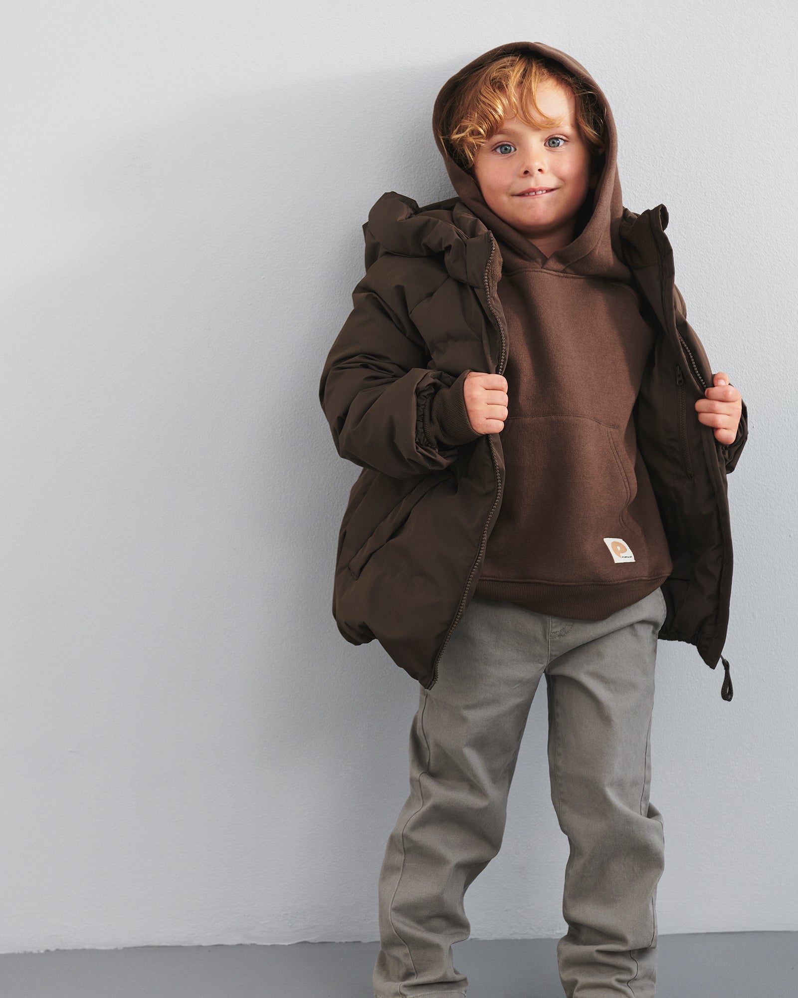 Hoodie w. Kangaroo Pocket - Kids - Dark Earth