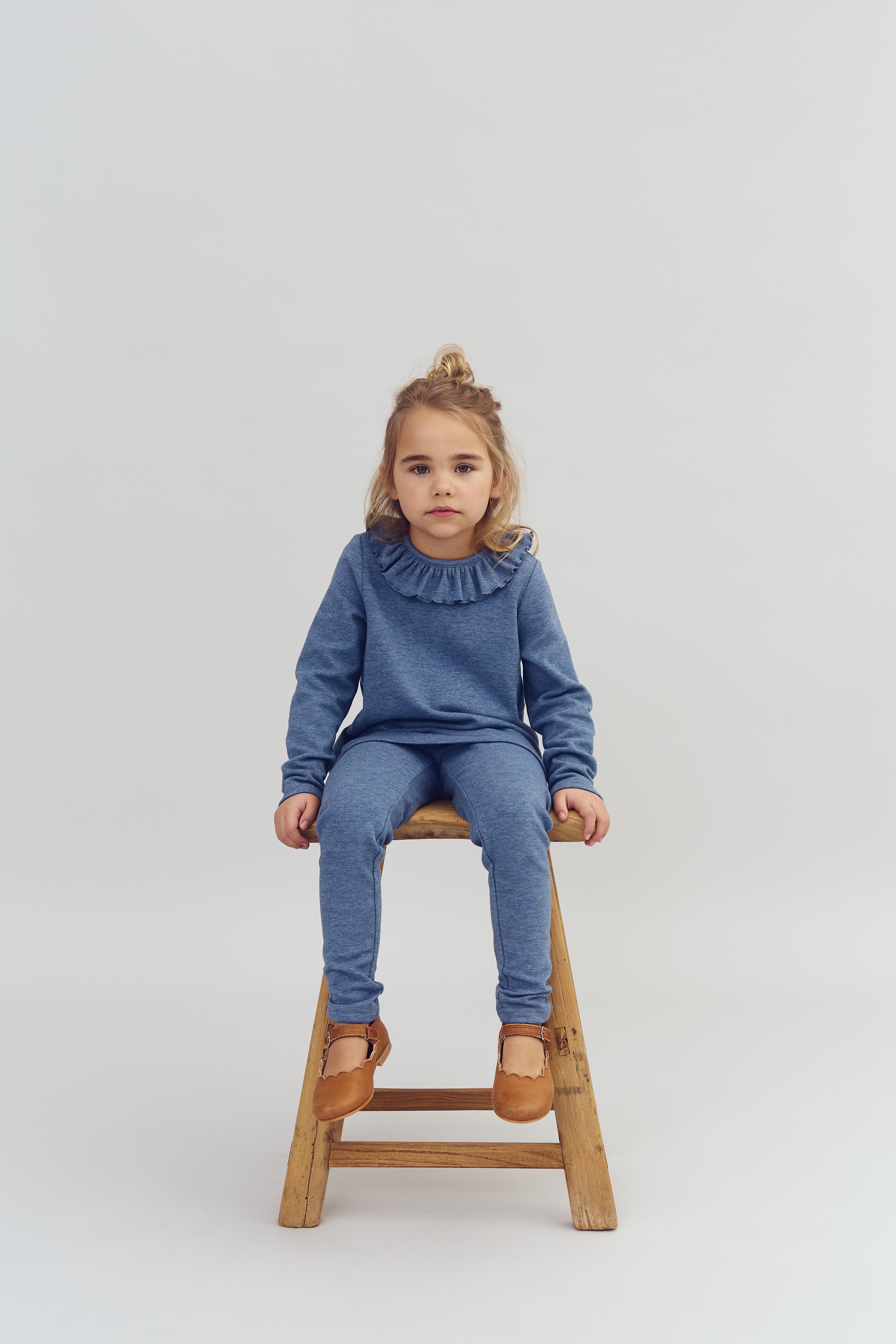 Plush Jersey Pierrot Collar Blouse - Kids - Blue Melange