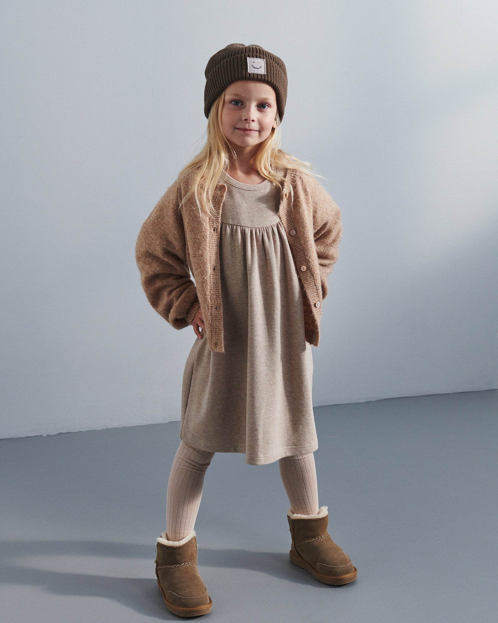 Plush Jersey Dress - Kids - Beige Melange