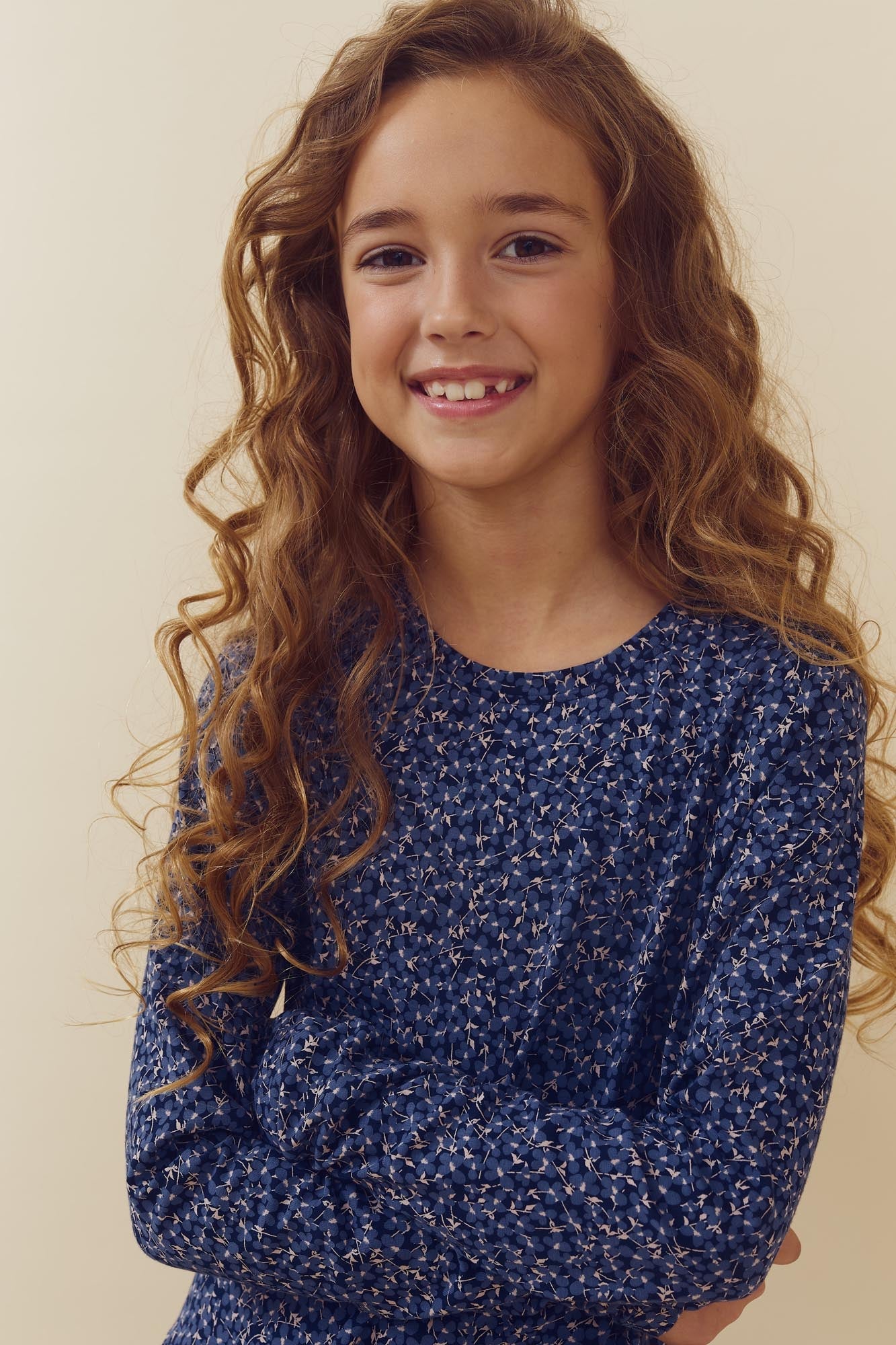 Jersey Dress w. Ditsy Print - Tween - Blue